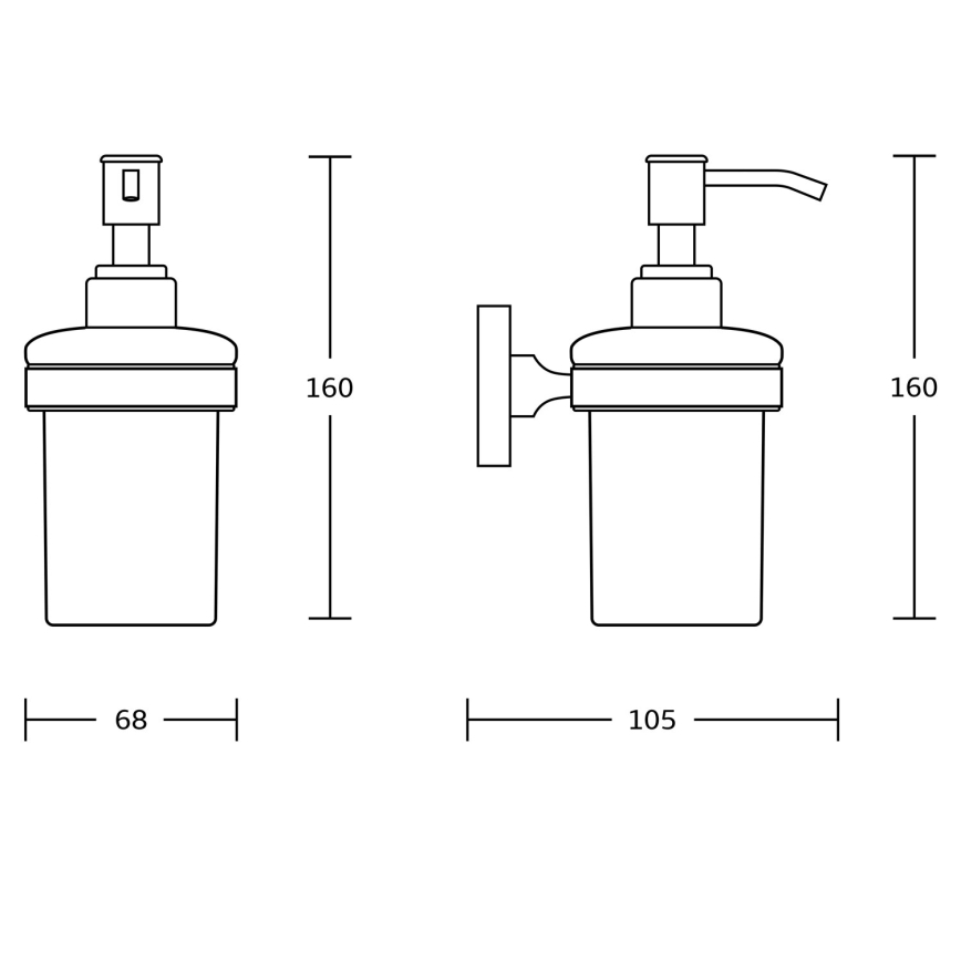 Aqualine - Væghængt sæbedispenser SAMBA 150 mat mælkehvid glas/mat sort