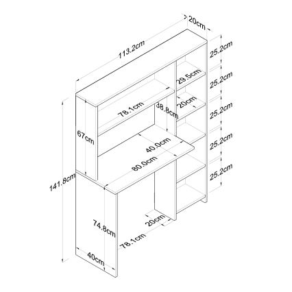 Arbejdsbord med hylde RANI 113,2x141,8 cm hvid