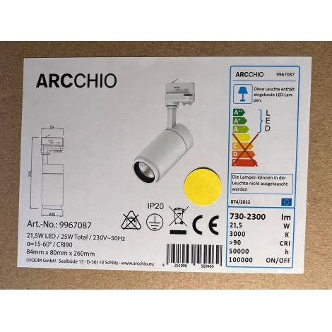 Arcchio - LED-spotlampe til skinnesystem NANNA LED/21,5W/230V