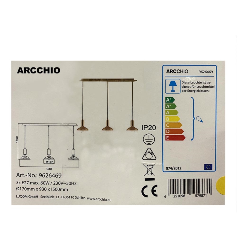 Arcchio - Pendel JAIKA 3xE27/60W/230V