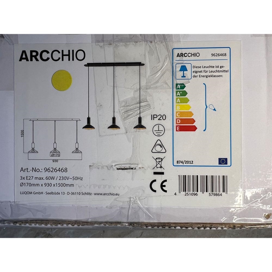 Arcchio - Pendel JAIKA 3xE27/60W/230V