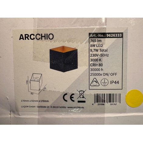 Arcchio - Udendørs LED væglampeALIMA LED/8W/230V