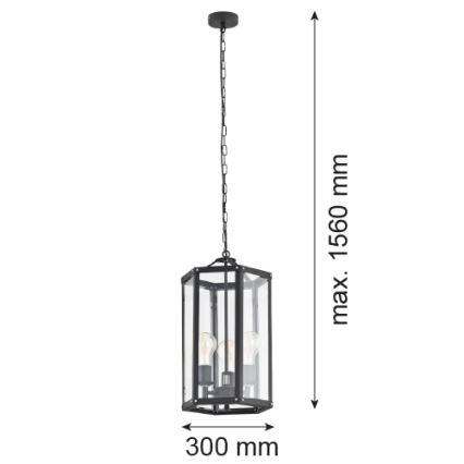 Argon 1253 - Pendel m. kædeophæng BODRUM 3xE27/15W/230V sort