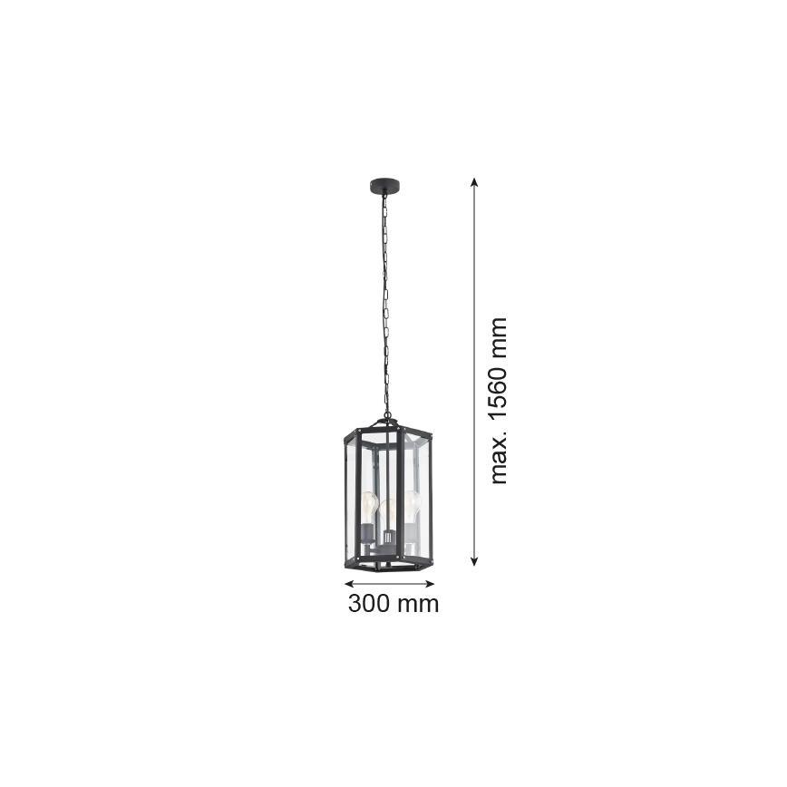 Argon 1253 - Pendel m. kædeophæng BODRUM 3xE27/15W/230V sort