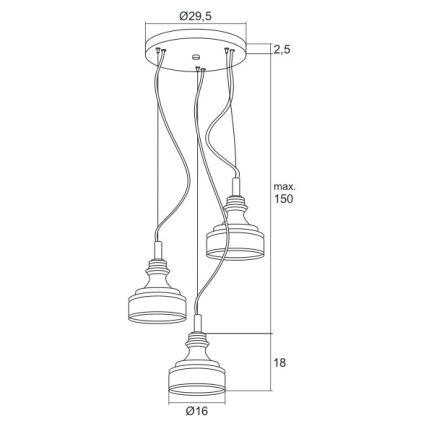 Argon 1355 - LED lysekrone i en snor TULUZA 3xLED/5W/230V