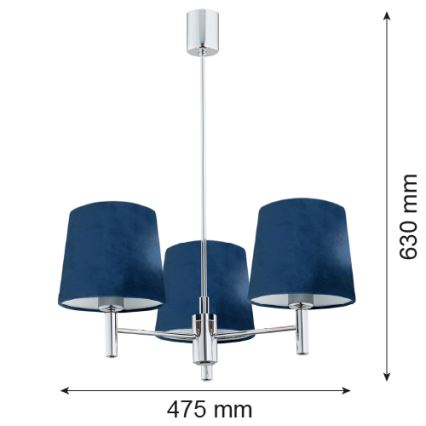 Argon 1381 - Loftlampe BOLZANO 3xE27/15W/230V blå/skinnende krom