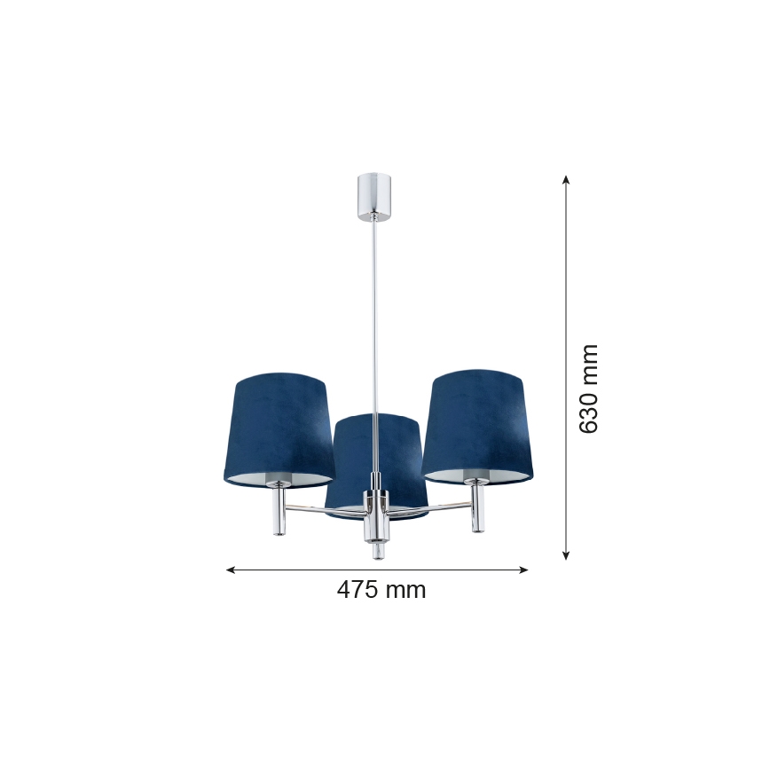Argon 1381 - Loftlampe BOLZANO 3xE27/15W/230V blå/skinnende krom