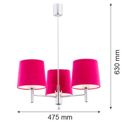 Argon 1382 - Loftlampe BOLZANO 3xE27/15W/230V pink/skinnende krom