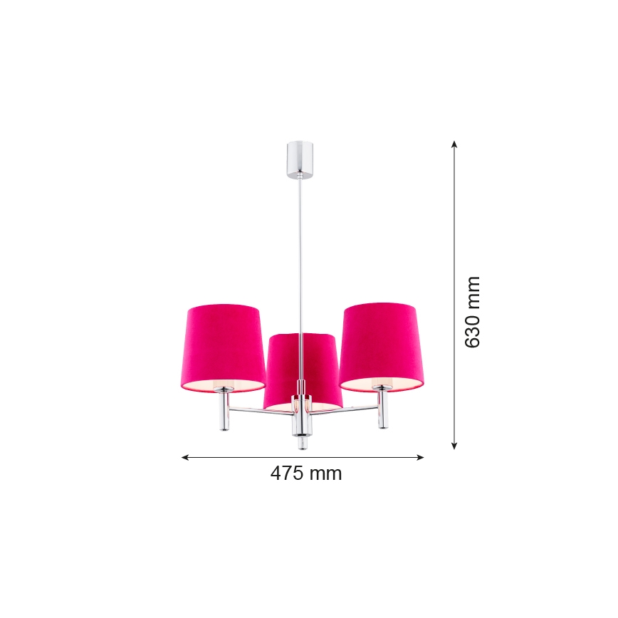 Argon 1382 - Loftlampe BOLZANO 3xE27/15W/230V pink/skinnende krom