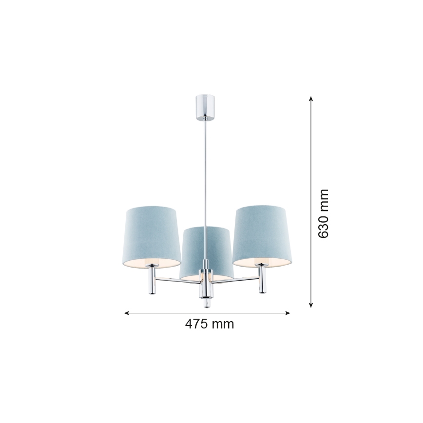 Argon 1383 - Pendel BOLZANO 3xE27/15W/230V blå/skinnende krom