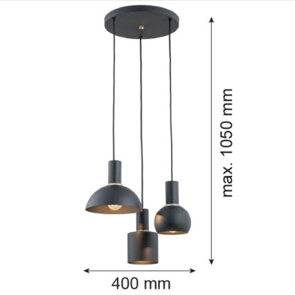 Argon 1472 - Pendel SINES 3xE27/15W/230V sort