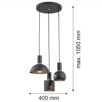 Argon 1472 - Pendel SINES 3xE27/15W/230V sort