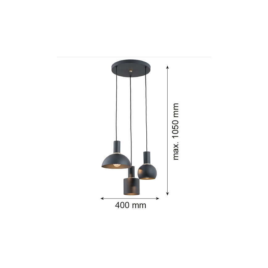Argon 1472 - Pendel SINES 3xE27/15W/230V sort