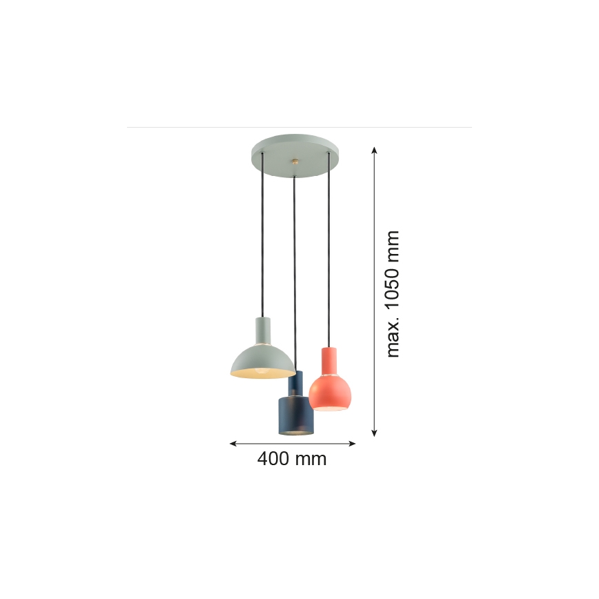 Argon 1479 - Pendel SINES 3xE27/15W/230V grøn/blå/orange