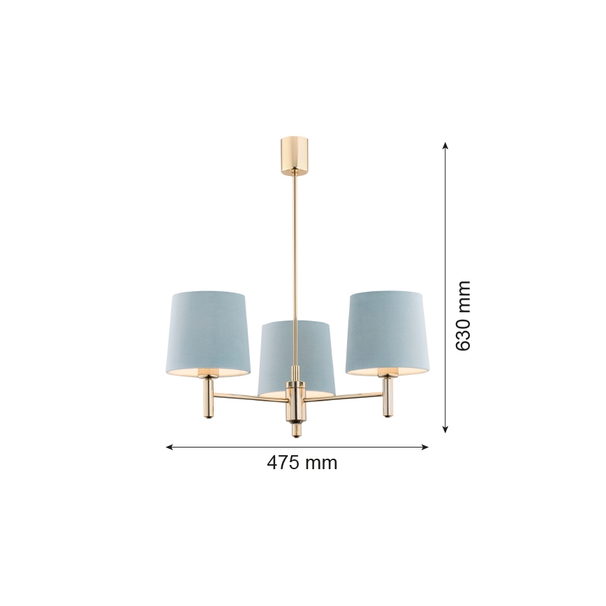 Argon 1484 - Lysekrone PONTE 3xE27/15W/230V blå/messing