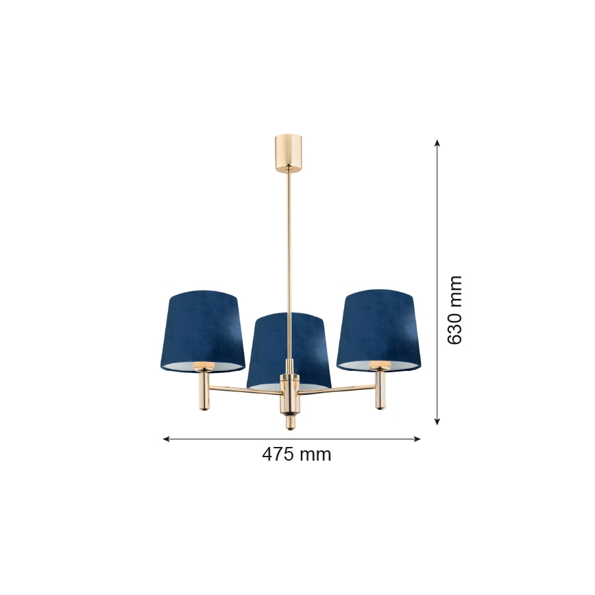 Argon 1485 - Loftlampe PONTE 3xE27/15W/230V blå/messingfarvet