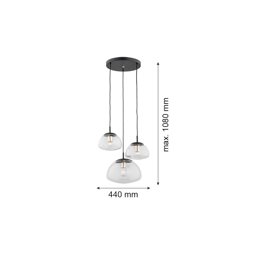 Argon 1492 - Lysekrone TRINI 3xE27/15W/230V sort