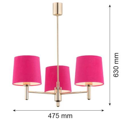 Argon 1498 - Loftlampe PONTE 3xE27/15W/230V pink/messingfarvet