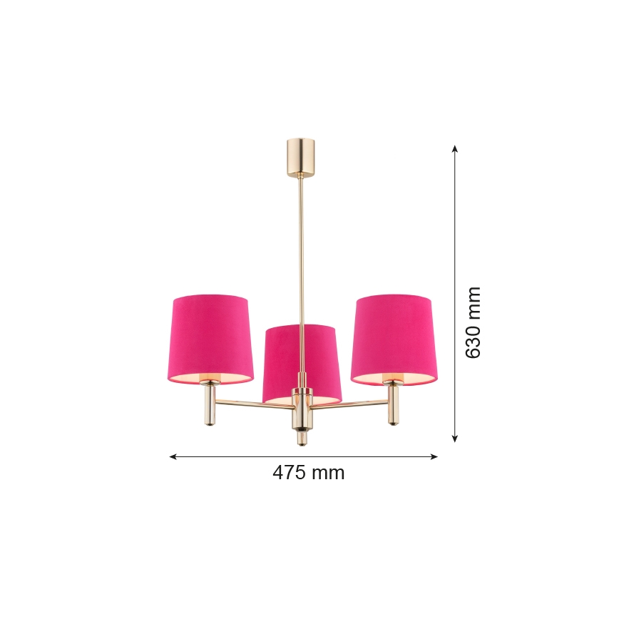 Argon 1498 - Loftlampe PONTE 3xE27/15W/230V pink/messingfarvet