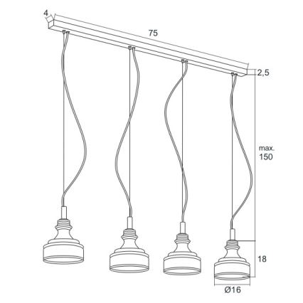 Argon 1650 - LED lysekrone i en snor TULUZA 4xLED/5W/230V