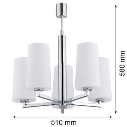 Argon 2053 - Loftlampe CAMELOT 5xE27/15W/230V skinnende krom