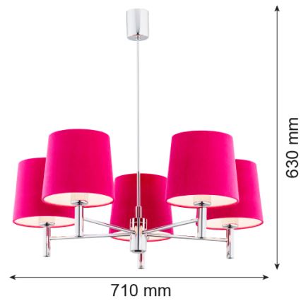 Argon 2075 - Loftlampe BOLZANO 5xE27/15W/230V pink/skinnende krom