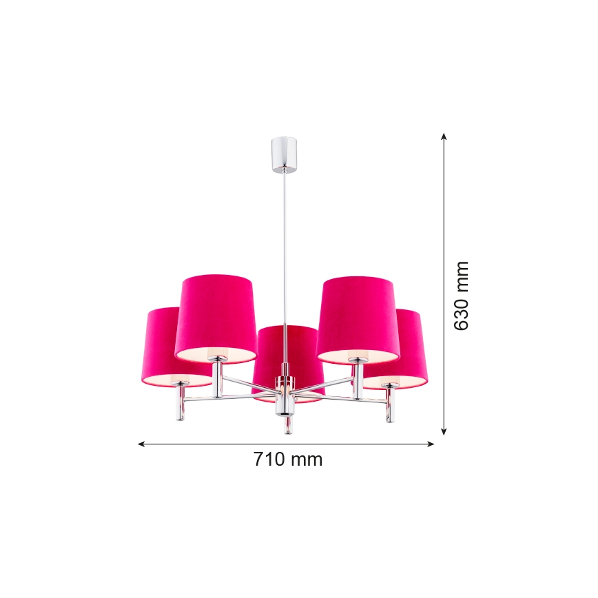 Argon 2075 - Loftlampe BOLZANO 5xE27/15W/230V pink/skinnende krom