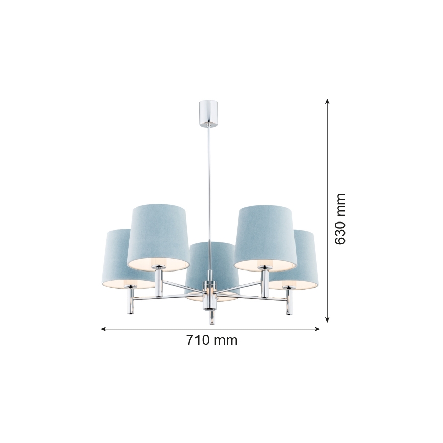 Argon 2076 - Pendellampe BOLZANO 5xE27/15W/230V blå