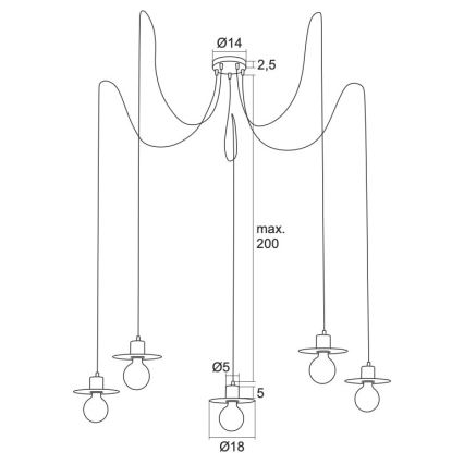 Argon 2078 - Pendel CORSO 5xE27/15W/230V edderkop sort