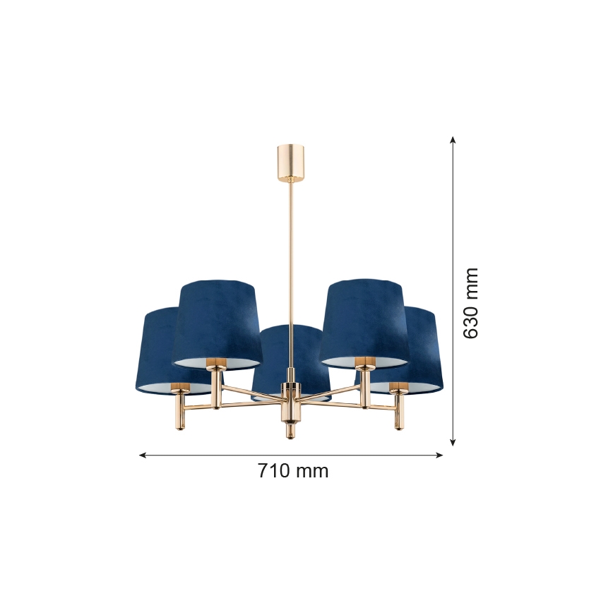 Argon 2086 - Loftlampe PONTE 5xE27/15W/230V blå/messingfarvet