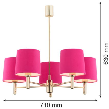 Argon 2089 - Loftlampe PONTE 5xE27/15W/230V pink/messingfarvet