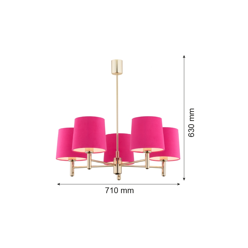 Argon 2089 - Loftlampe PONTE 5xE27/15W/230V pink/messingfarvet