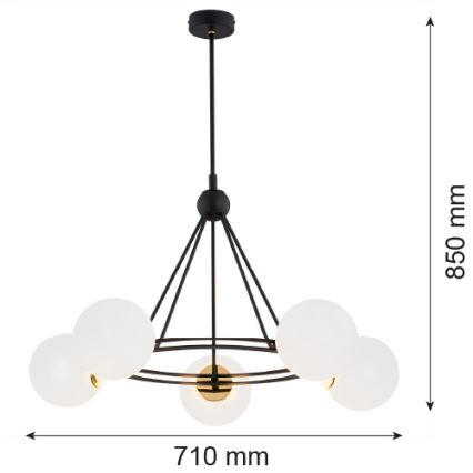 Argon 2119 - Pendellampe AMALFI 5xE27/15W/230V sort/hvid