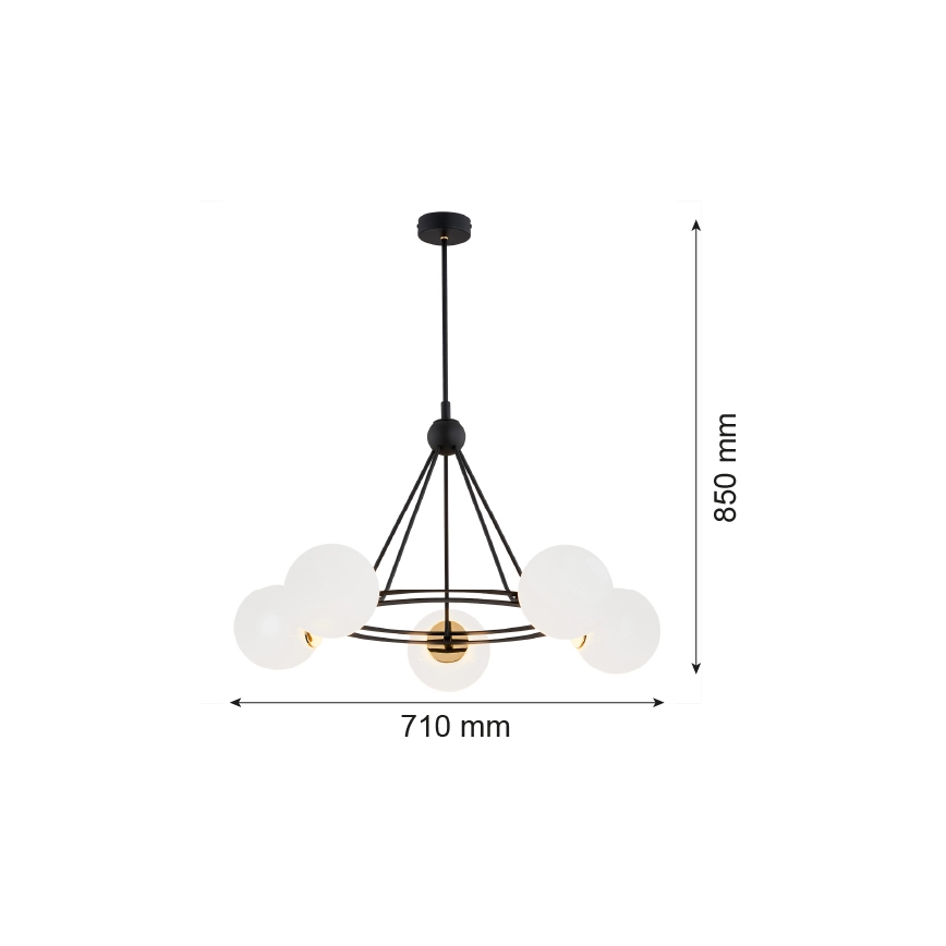 Argon 2119 - Pendellampe AMALFI 5xE27/15W/230V sort/hvid