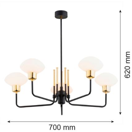 Argon 2128 - Loftlampe RAVELLO 5xE14/15W/230V sort/guldfarvet