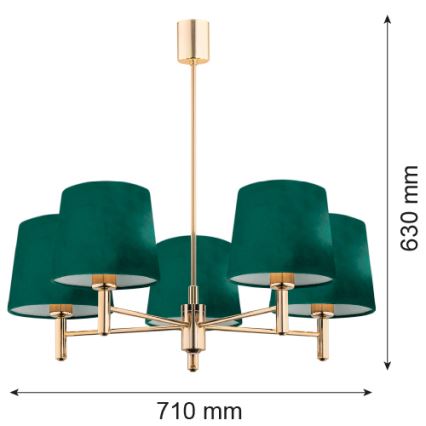 Argon 2145 - Loftlampe PONTE 5xE27/15W/230V grøn/messingfarvet