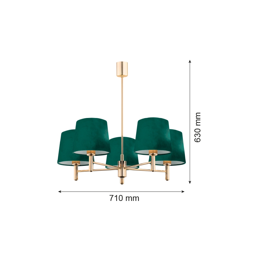 Argon 2145 - Loftlampe PONTE 5xE27/15W/230V grøn/messingfarvet