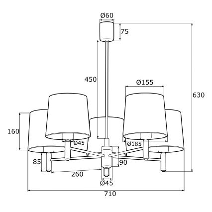 Argon 2145 - Loftlampe PONTE 5xE27/15W/230V grøn/messingfarvet