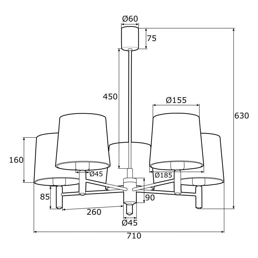 Argon 2145 - Loftlampe PONTE 5xE27/15W/230V grøn/messingfarvet