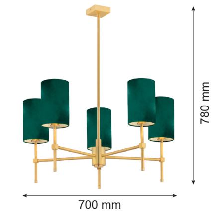 Argon 2147 - Loftlampe ABRUZZO 5xE14/7W/230V messingfarvet/grøn