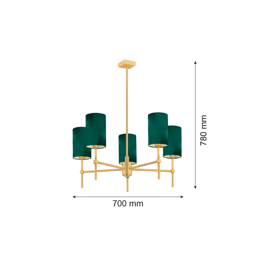 Argon 2147 - Loftlampe ABRUZZO 5xE14/7W/230V messingfarvet/grøn