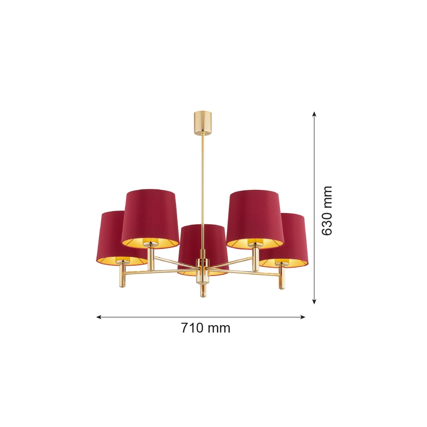 Argon 2169 - Pendellampe PONTE PLUS 5xE27/15W/230V rød