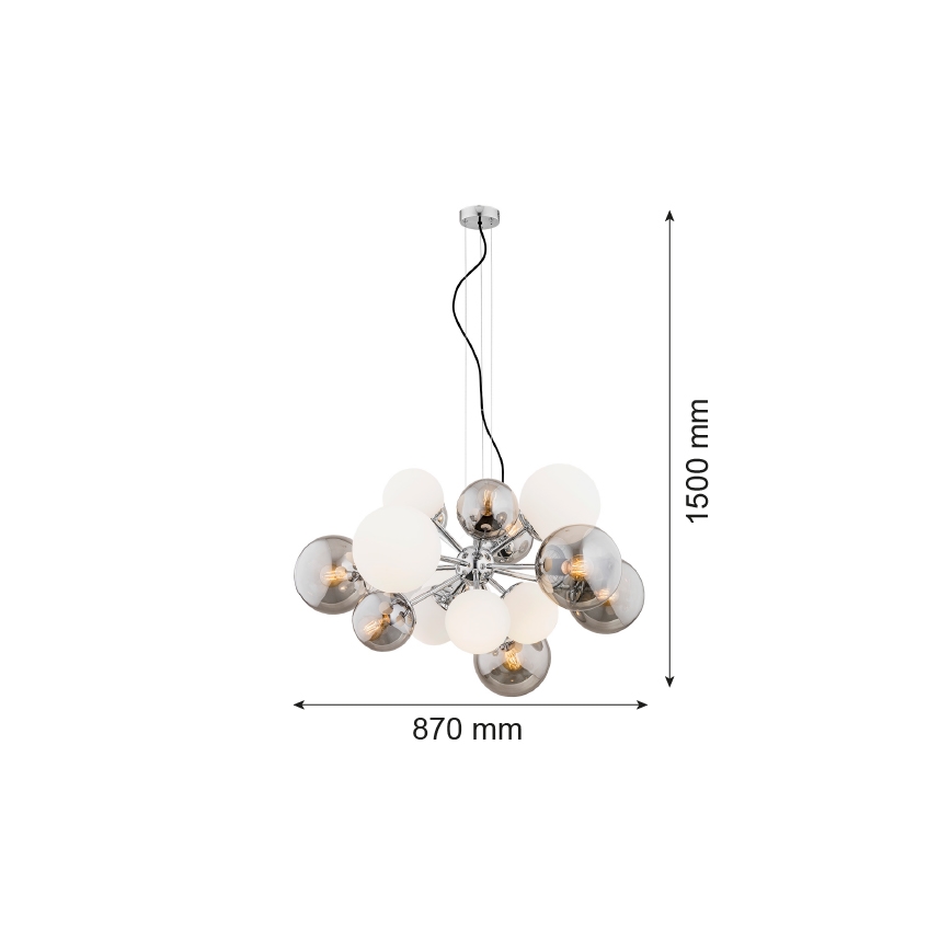 Argon 5020 - Pendel SATELITE 15xE27/15W/230V skinnende krom/hvid
