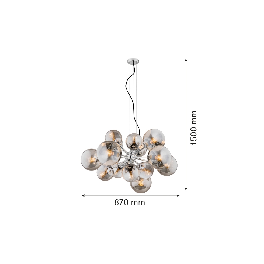 Argon 5022 - Pendel SATELITE 15xE27/15W/230V skinnende krom
