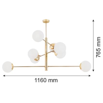 Argon 5043 - Loftlampe CAMERON 8xE27/15W/230V messingfarvet