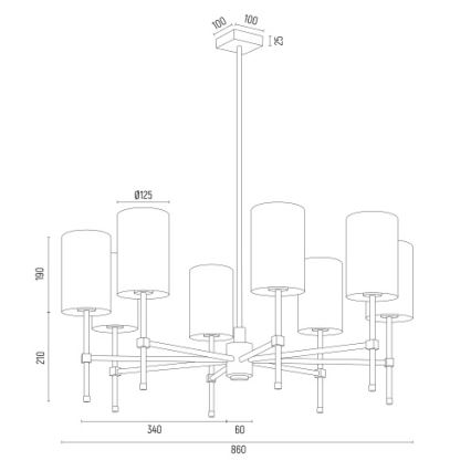 Argon 5051 - Loftlampe ABRUZZO 8xE14/15W/230V messing/hvid