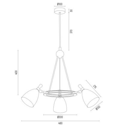 Argon 6148 - Loftlampe CHARLOTTE 3xE27/15W/230V hvid/guldfarvet