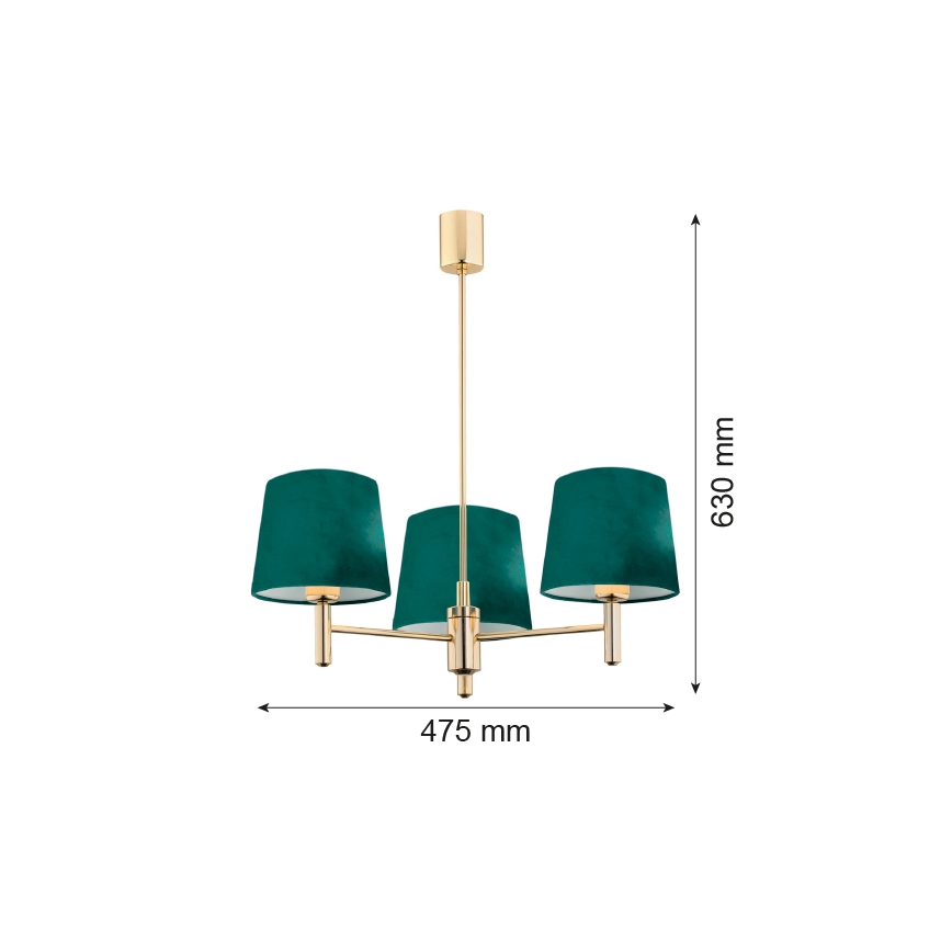 Argon 6192 - Loftlampe PONTE 3xE27/15W/230V grøn/messingfarvet