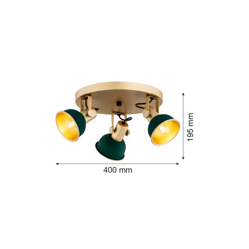 Argon 6242 - Spotlampe LENORA 3xE14/7W/230V guldfarvet/grøn