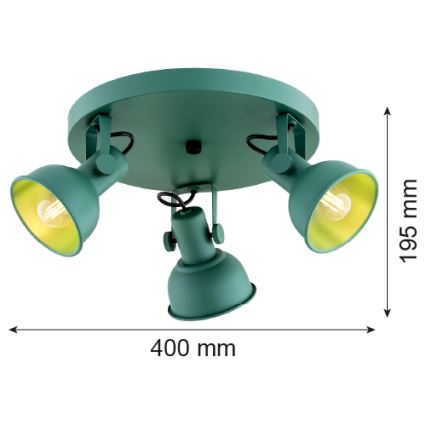 Argon 6265 - Spotlampe LENORA 3xE14/7W/230V grøn